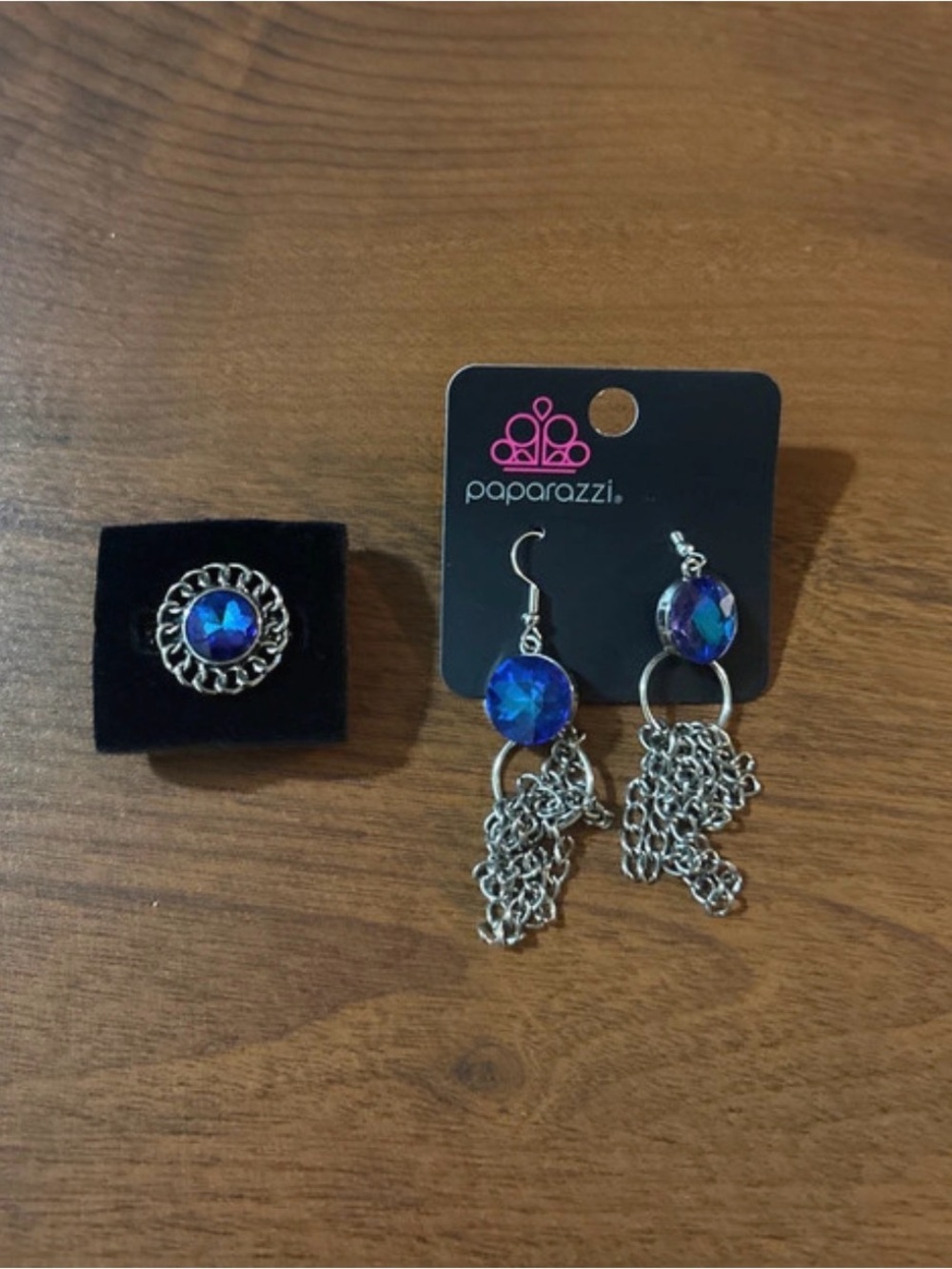 paparazzi Blue-Purple Iridescent Dangle Earrings with Matching Ring